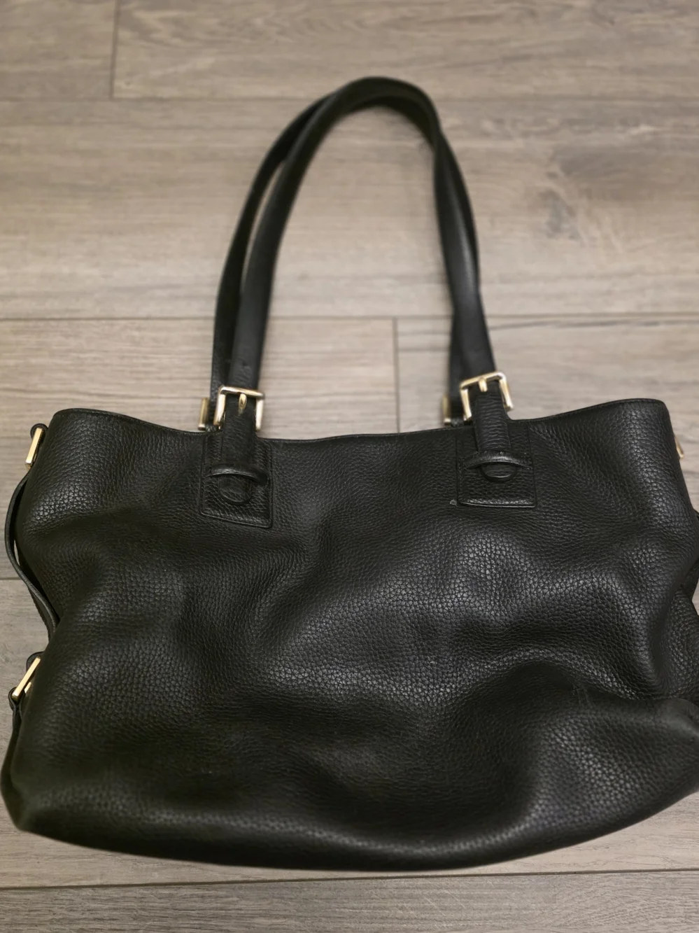 DKNY Black Pebbled Leather Hobo Tote with Gold Hardware